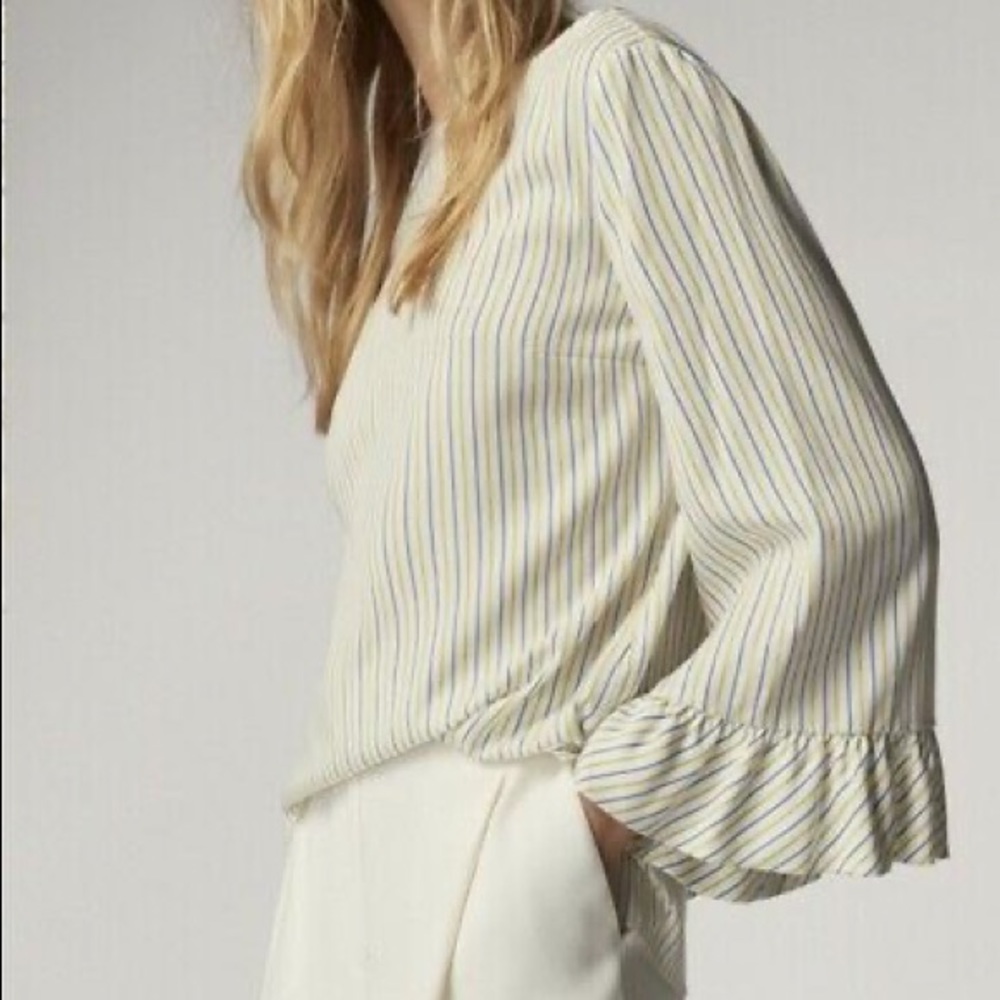 NWOT Massimo Dutti Bell Sleeve Striped Blouse 4 - Picture 1 of 8